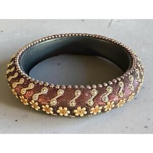 Glittery Flower Bangle Bracelet Floral Purple And Gold